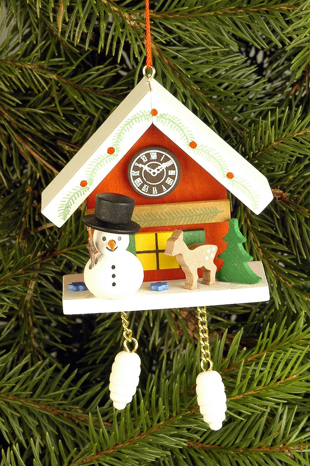 Cuckoo Clock - Snowman under snow-capped Roof - Christmas tree decoration